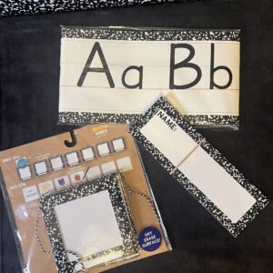 Composition Notebook Pattern-Nametags, ABC Classroom Chart and Dry Erase/Photo Banner