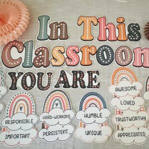 Boho Style Classroom Bulletin Board Set — Year‑Round Rainbow & Neutral Decor