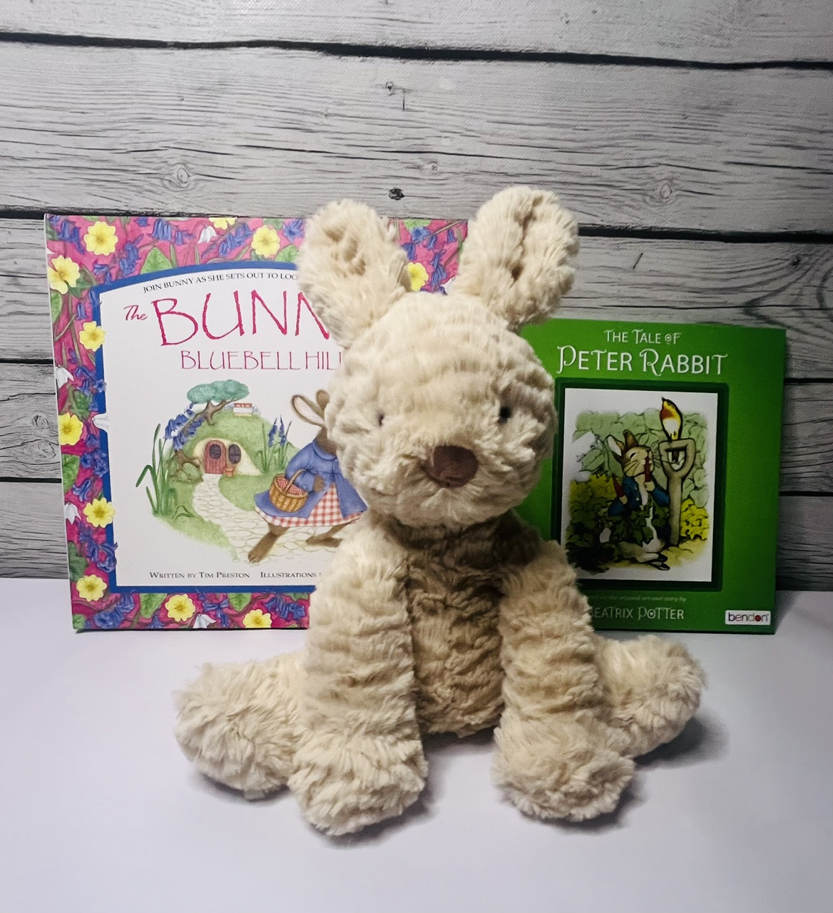 Jellycat Fuddlewuddle Beige Bunny + 2 Book Bundle - Extra Cute!